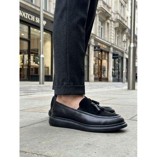 BA0005 Yeni Sezon Kalın Tabanlı Siyah Süet Makosen Ayakkabı