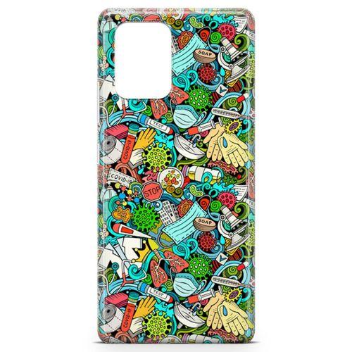 Samsung Galaxy A91 Kılıf Covid-19 Doodle Arka Kapak Koruma Desenli Full Koruyucu