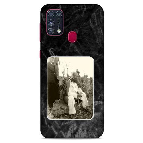 Samsung Galaxy M31 Kılıf Atatürk (29) Arka Koruma Kılıfı Siyah Mermer