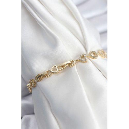 Pirinç VIP Seri Gold Renk Sıralı Kalp Model Kadın Bileklik