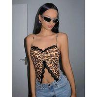 Kadın Leopar Desenli Crop Önden Dantel Detaylı 5095