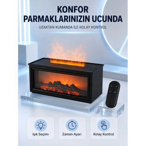 Dekoratif Şömine Görünümlü Nemlendirici Uzaktan Kumandalı Renkli Led Işıklı Difüzör