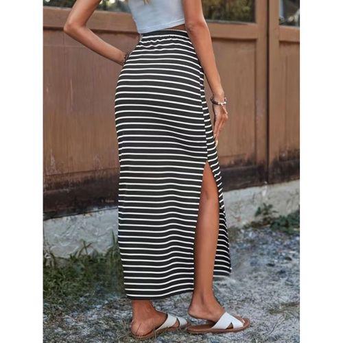 Kadın Yüksek Bel Yandan Yırtmaçlı Uzun Viskon Etek