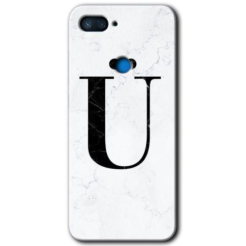 MRCİLETİSİM Xiaomi Mi 8 Lite Kılıf HD Desen Baskılı Arka Kapak+Temperli Cam - Beyaz Mermer Desenli Ü Harfi