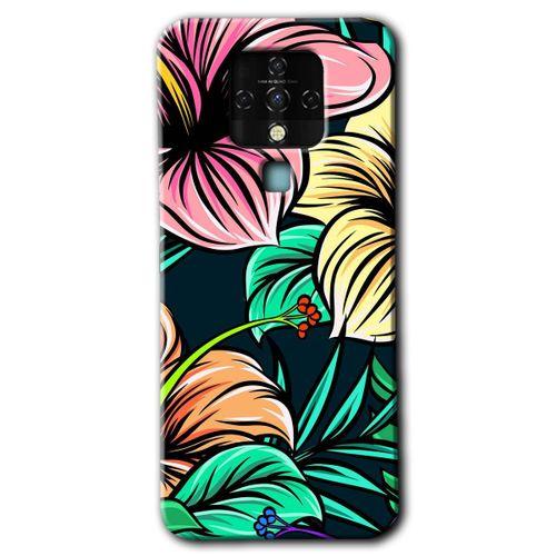 Tecno Camon 16 Kılıf HD Desen Baskılı Arka Kapak - Çizim Çiçekler + Kırılmaz Cam
