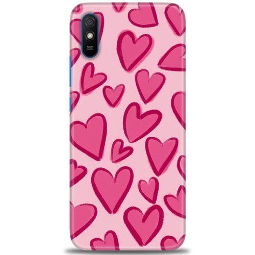 Xiaomi Redmi 9A Kılıf HD Baskılı Kılıf - Pembe Kalp + Tam Ekran Koruyucu
