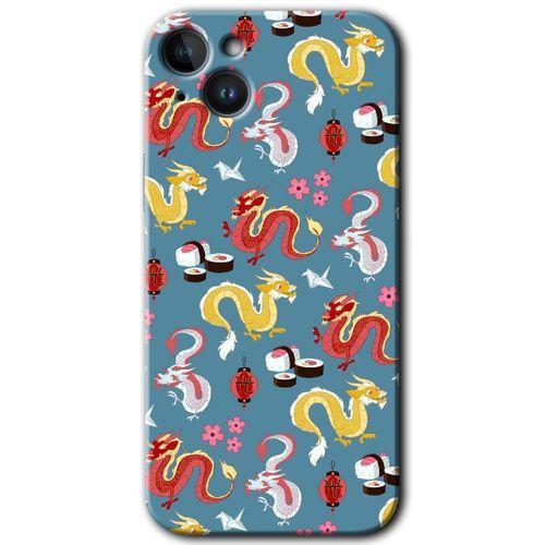 iPhone 14 Plus Kılıf HD Desen Baskılı Arka Kapak - Temperli Cam - Funky Dragon
