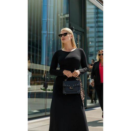 Kadın Bisiklet Yaka Leopar Fiyonk Detay Maxi Boy Elbise