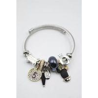 Çelik Charmlı Kaktüs Bilezik - Siyah