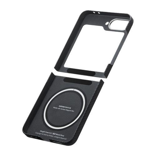 Galaxy Z Flip 6 Kılıf M-safe Şarj Özellikli 600D Aramid Fiber Pitaka Ultra-Slim Classic Serisi Black-Grey Twill Kapak