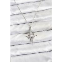 316L Çelik Zincir Gümüş Renk Kutup Yıldızı Model Zirkon Taşlı Kadın Kolye