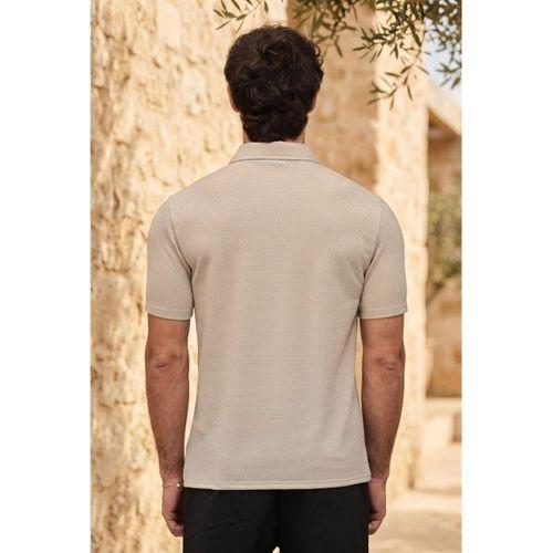 Evenor Kabartma Desenli Polo Yaka Düğmeli Relaxed Fit Yumuşak İnce Erkek T-Shirt - Taş