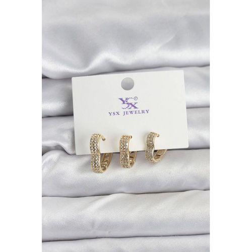 Gold Renk Pirinç Zirkon Taşlı Kalpli Kadın Küpe