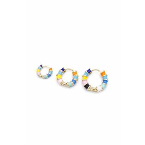 3'lü Renkli Halka Küpe - Altın
