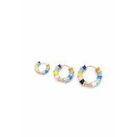 3'lü Renkli Halka Küpe - Altın