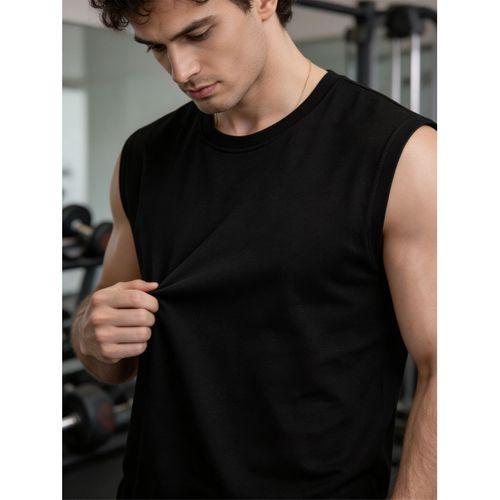 Mantius Oversize Bisiklet Yaka Erkek Atlet Kolsuz T-Shirt - Siyah