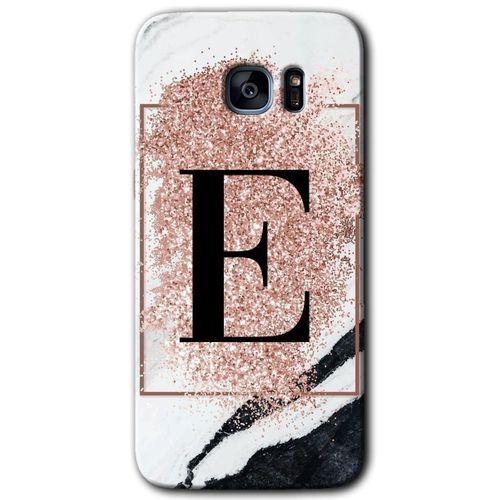 Potkal Hediye Fabrikası Samsung Galaxy S7 Edge Kılıf HD Desen Baskılı Arka Kapak - Pembe Mermer Desenli E Harfi