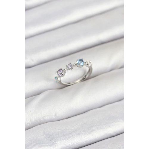 Pirinç Gümüş Renk Renkli Zirkon Taşlı Kadın Yüzük