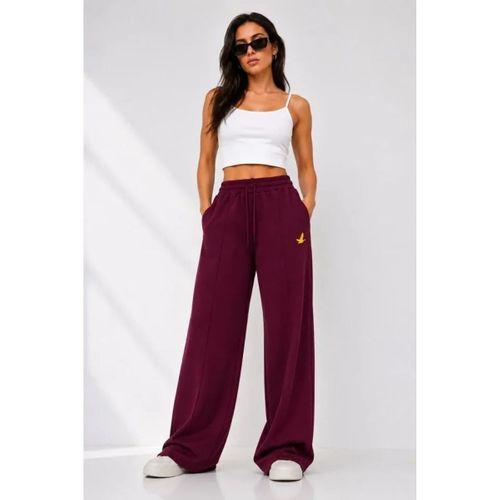 Osy Modal Yumuşak Dokulu Cima Dikişli Nakışlı Cepli Oversize Bol Paça Eşofman Altı - Bordo