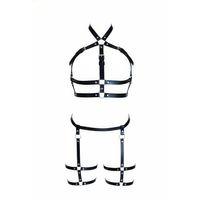 Siyah Kadın Harness Takım Deri Çok Bantlı Tokalı Vücut Seti - Brf272