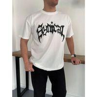 Erkek Bisiklet Yaka Ön Baskılı Kısa Kollu Tişört Streetwear Günlük Basic Pamuklu T-shirt - Beyaz