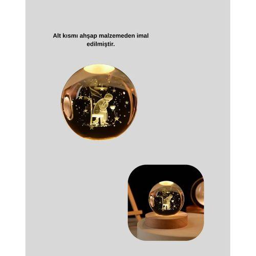 Küçük Prens Işıklı Küre Lamba Ahşap Taban Büyük Boy Hediyelik