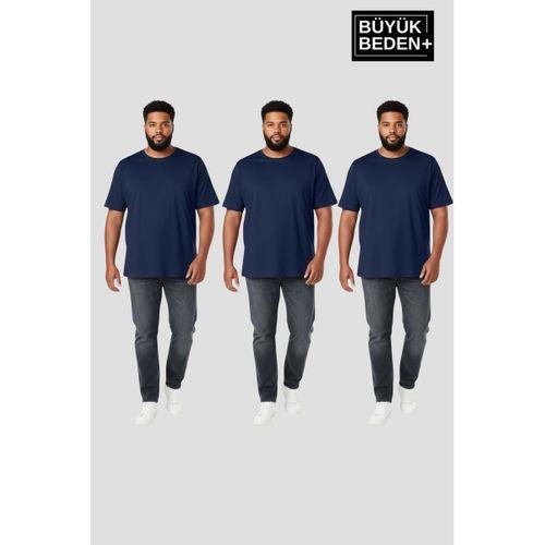 Büyük Beden Erkek Regular Kalıp Basic 3XL-6XL Bisiklet Yaka 3 lü Tişört Seti SPR26BTS510+3