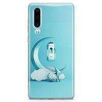 Huawei P30 Kılıf Masa Lambası Mavi Arka Kapak Koruma Desenli Full Koruyucu