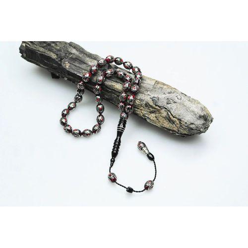 Oltu Taşı Kırmızı Galalith Damla İçi Damla İşlemeli Tespih