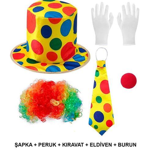 Renkli Palyaço Kostüm Seti – 5 Parça Aksesuar