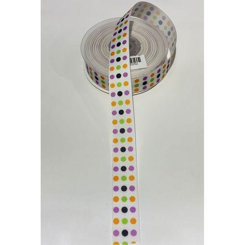 Puantiye Baskılı Grogren Kurdele 1 mt 2,5 cm Beyaz