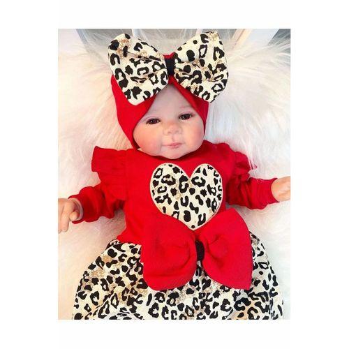 Leopar Desenli Fiyonklu % 100 Pamuk Kız Bebek Tulum