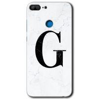 MRCİLETİSİM Honor 9 Lite Kılıf HD Desen Baskılı Arka Kapak + Temperli Cam - Beyaz Mermer Desenli G Harfi