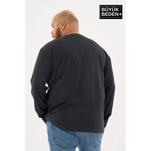 Erkek Büyük Beden Uzun Kollu 2 İplik Bisiklet Yaka Tişört