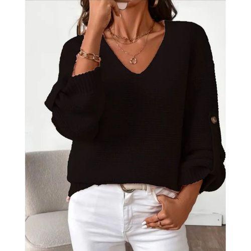 Kadın Uzun Kollu V Yakalı Düğmeli Triko Bluz