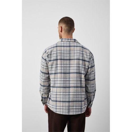 Jasper Relaxed Fit Pamuklu İnce Çizgili Oduncu Erkek Gömlek - Mavi-Bej