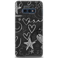 Samsung Galaxy S10E Kılıf HD Baskılı Kılıf - Siyah Kalp ve Notalar + Tam Ekran Koruyucu