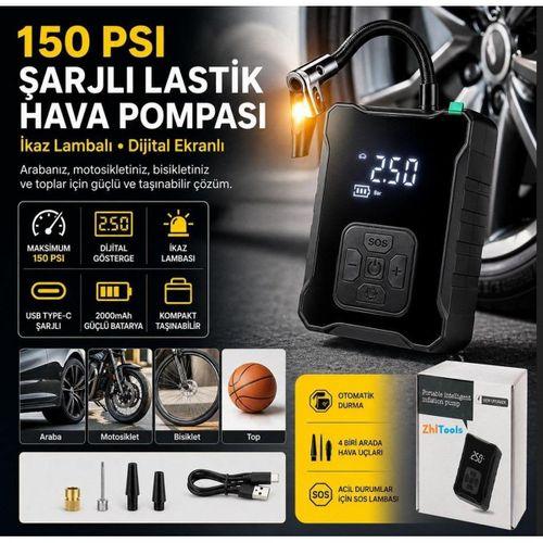Zhltools Şarjlı Hava Kompreserü İkaz Lambalı Oto Lastik Pompa 150 Psi