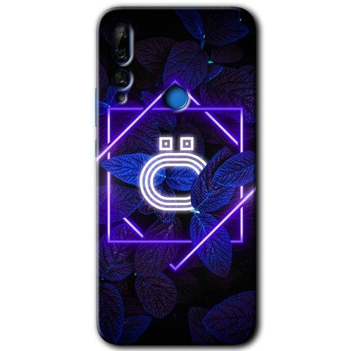 MRCİLETİSİM Huawei P Smart Z Kılıf HD Desen Baskılı Arka Kapak + Temperli Cam - Dark Neon Yaprak Ö Harfi