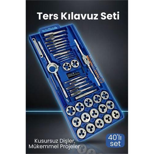 40 Parça Profesyonel Metrik Ters Kılavuz ve Pafta Seti   - Hassas Diş Açma ve Onarım Takımı