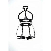 Siyah Jartiyer Harness Deri Vücut Korse Tokalı - Brf1302