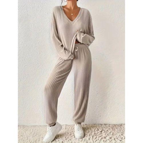 Kadın Uzun Kollu V Yakalı Kaşkorse Bluz Ve Pantolon Ikili Takım