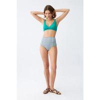Kadın Yeşil Pedli Geometrik Desenli Yüksek Bel Bikini Takımı