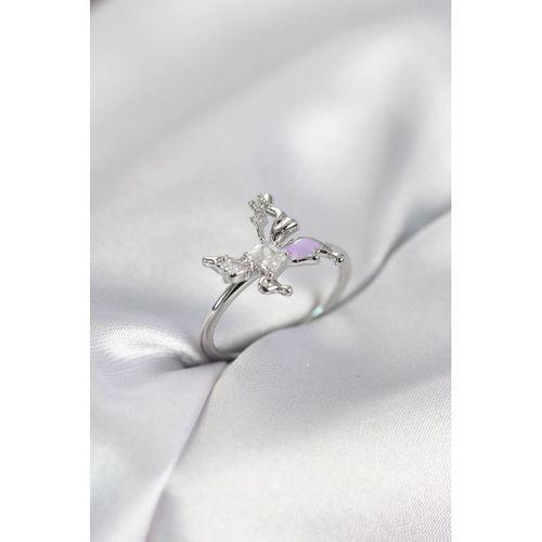 Gümüş Renk Kelebek Model Zirkon Taşlı Kadın Yüzük