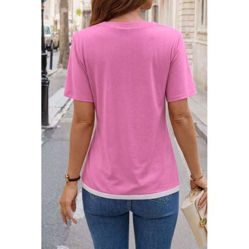 Kadın Kısa Kollu Bisiklet Yaka Viskon Bluz