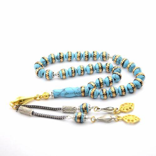 Turkuaz (Firuze) Pirinç Sarma İşlemeli Tespih