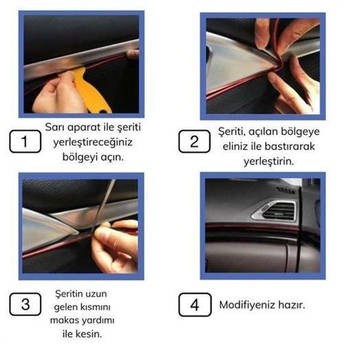 Mavi Araba OtoTrim Dekorasyon Şeridi Kauçuk Elastik Kolay Kurulum 5 metre Şerit Bant