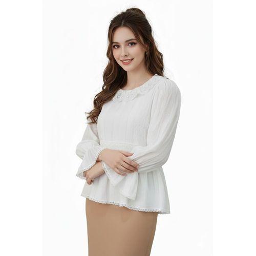 Kadın Yaka Güpürlü Kol Valonlu Bluz BGL-ST04353