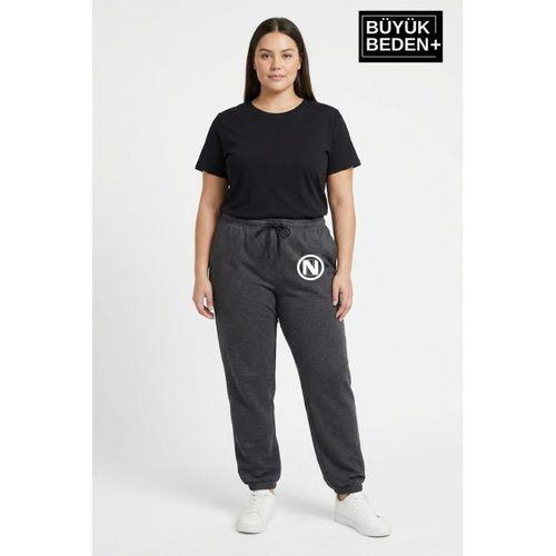 Kadın Büyük Beden N Logolu Paça Lastikli Rahat Kesim Jogger İnce Eşofman Altı SPR26BEAK951-4