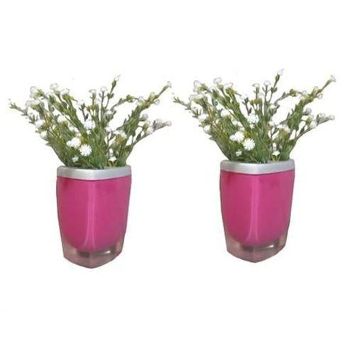 2 Adet Vazo Dahil,Vazoda Çiçek,Beyaz Yapay Çiçek,Vazo Dekoratif Gri Pembe Poliresin 8X4X16Cm